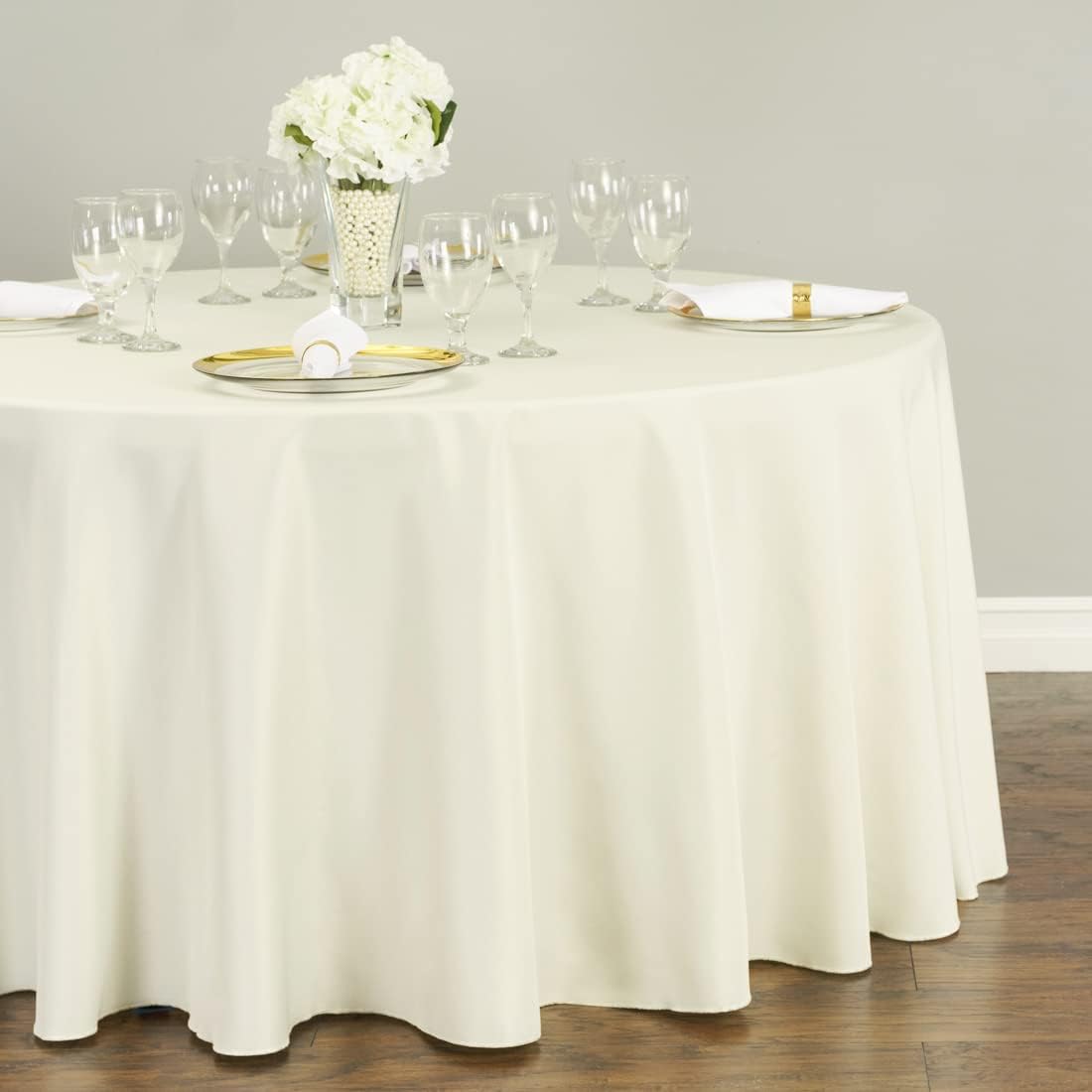 LTC LINENS 10 Pack 120 Inch Round Tablecloth Ivory for 60 Inch Round Table - Bulk Round Table Cover - Washable, Wrinkle Resistant Polyester Fabric Cloth for Wedding, Party