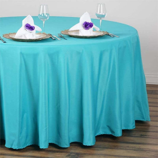 Efavormart Round Tablecloth, 108 Inch Stain & Wrinkle Resistant Washable Table Cloth, Decorative Polyester Fabric Table Cover for Banquet, Wedding, Dining- Turquoise
