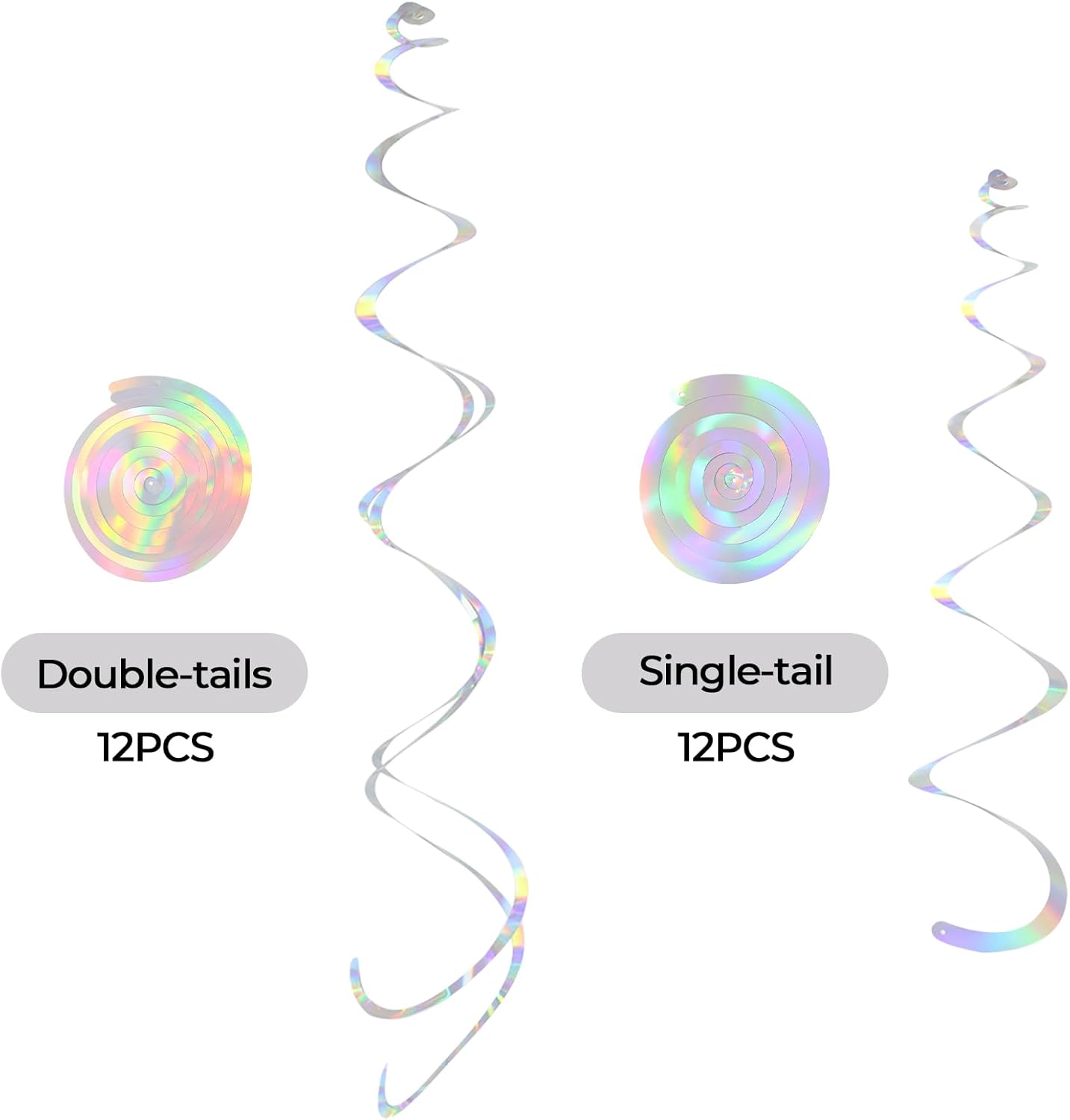 24 PCS Iridescent Hanging Swirl, Shinny Holographic Ceiling Decorations, Plastic Streamer Party Decorations with Double-Swirls and Single-Swirls for Birthday Decorations, Wedding, Baby Shower