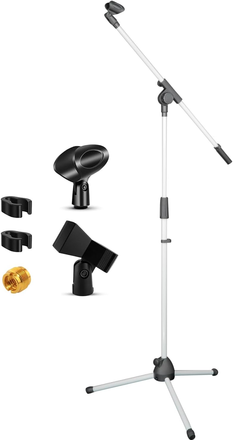 5 Core Tripod Mic Stand Floor Adjustable 18 to 72 Inches Sturdy Boom Arm Holder Microphone Stands Pedestal Para Microfono for Singing - MS 080 WH