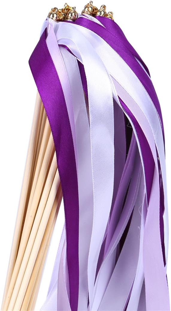 30pcs Ribbon Stick Wands Party Streamers for Wedding Party Activities (Purple)