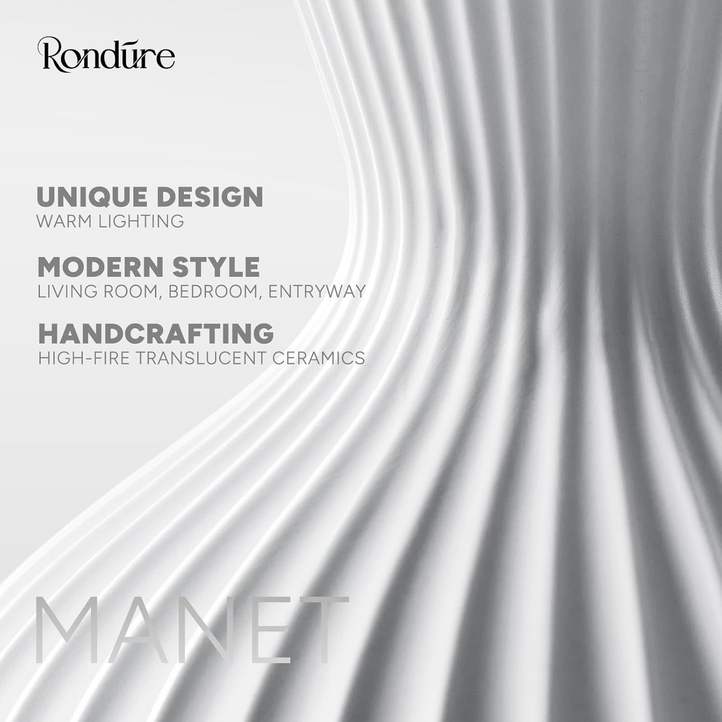 RONDURE 11.6" Modern Ceramic Table Lamp, Modern Bedside Lamps for Bedroom, Living Room and Nightstand, White Translucent Ceramic Shade, Warm Ambient Lighting, Home Decor