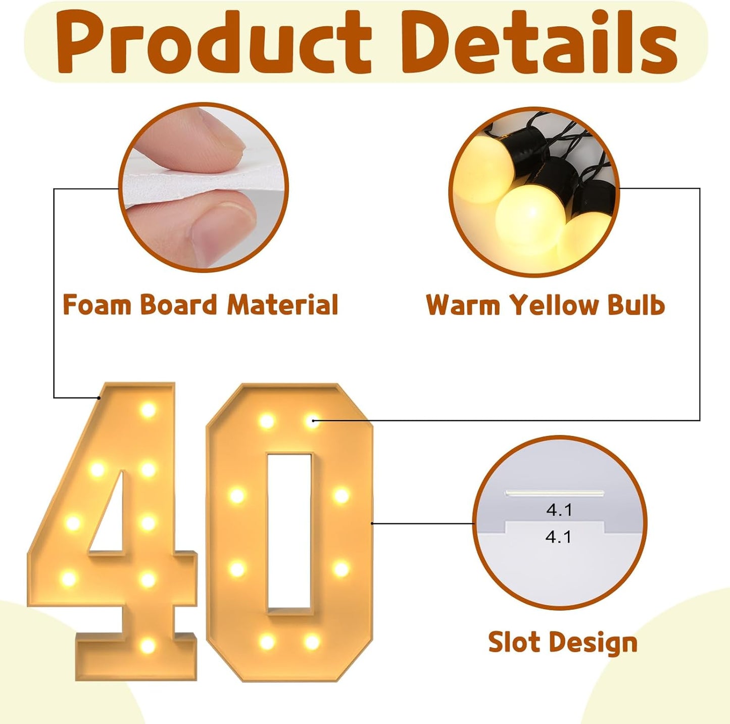 imprsv 3FT Marquee Numbers, Marquee Light Up Numbers 40th Birthday Decorations for Women Men, 40th Birthday Women Foam Board Anniversary Party Decorations Arch Kit (DIY)