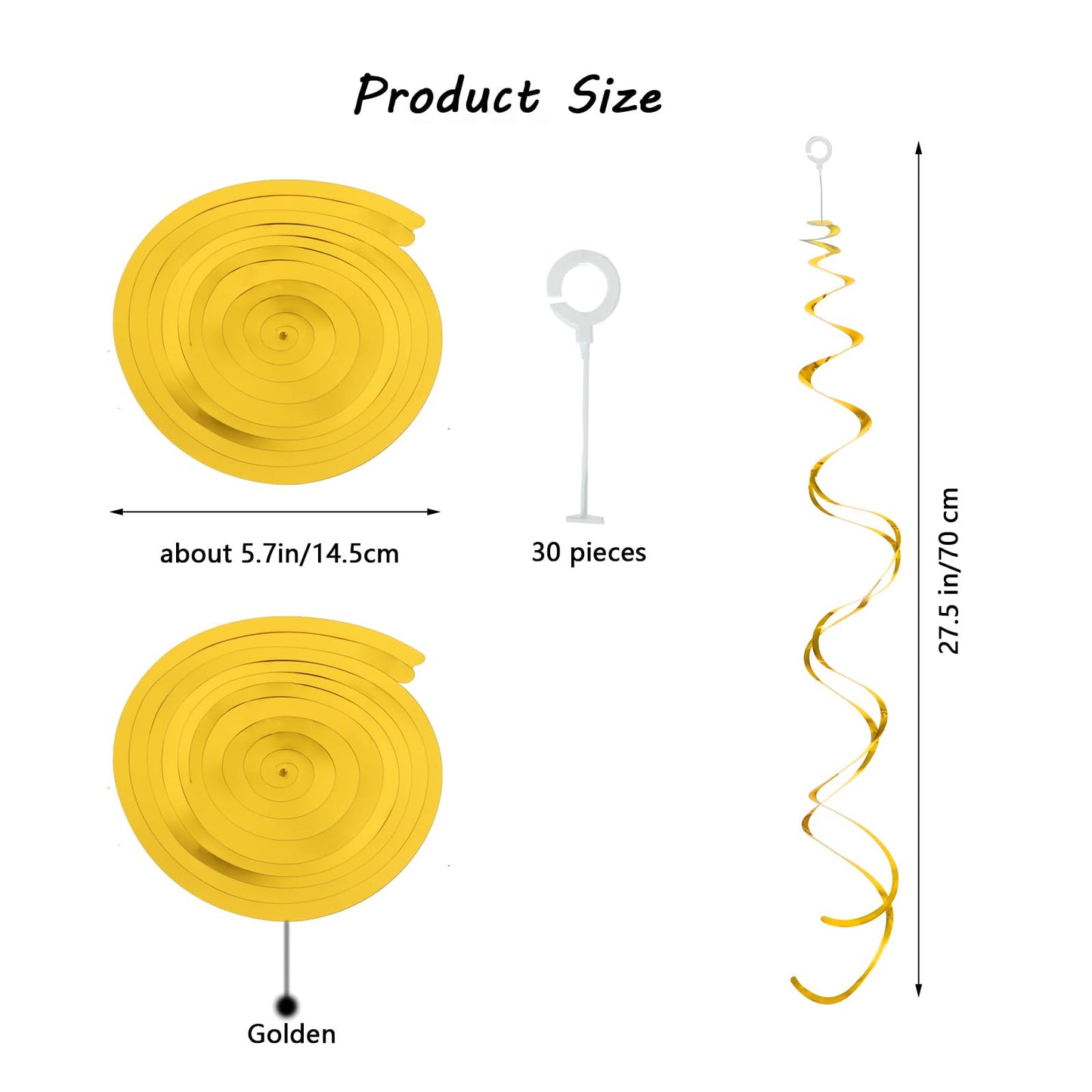 Gold Hanging Swirl Decorations 30 Pcs, Streamers Party Decorations -Twin Tails Ceiling Swirl Foil
