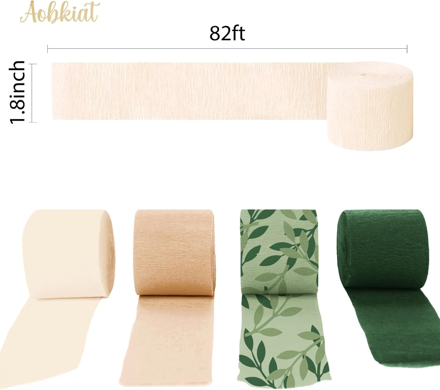 AOBKIAT Wedding Party Baby Shower Decorations,8 Rolls Green Crepe Paper Streamers for Birthday,Engagement,Bridal Shower,Anniversary,DIY Tassels,Boho Green Theme Party