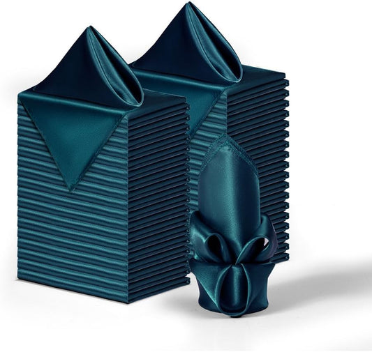 36 Pack Square Satin Dinner Napkins, 16x16 Inches Silky Soft Smooth Table Cloth Napkins for Restaurant Weddings Banquet Party Decoration, Deep Sea Blue