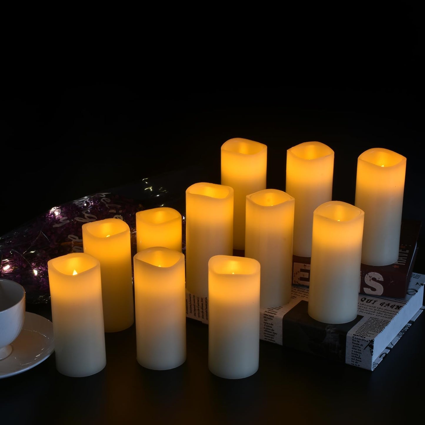 Vinkor Flameless Candles Battery Operated Candles Real Wax Pillar LED Candles with 10-Key Remote and Cycling 24 Hours Timer (Ivory Set of 12 （D2.2 X H 5"）)