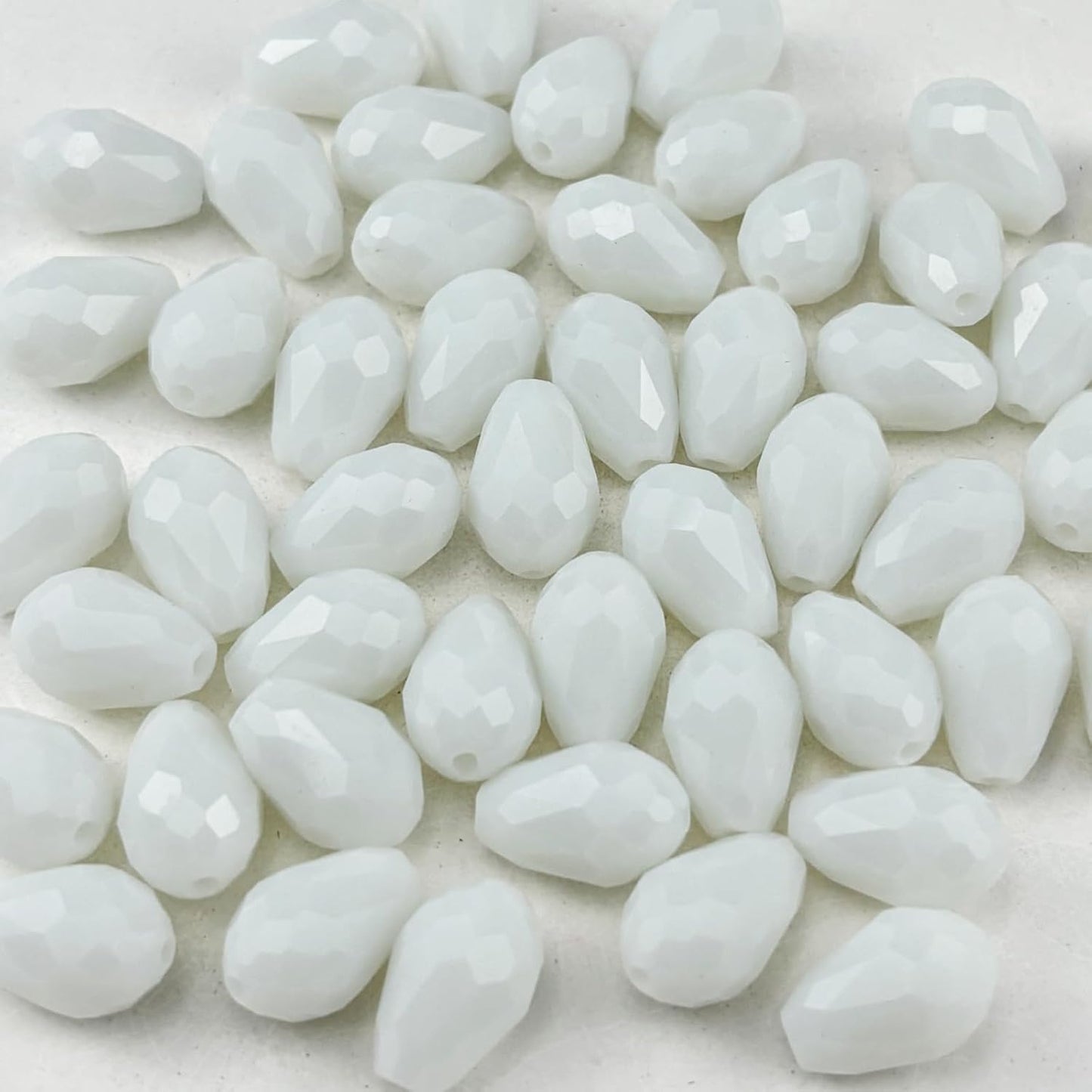 150pcs 4x6mm Teardrop Crystal Glass Beads for Jewelry Making, Faceted Vertical Hole Teardrop Glass Spacer Beads for Wind Chimes Bracelet Earring Necklace DIY Craft(White)