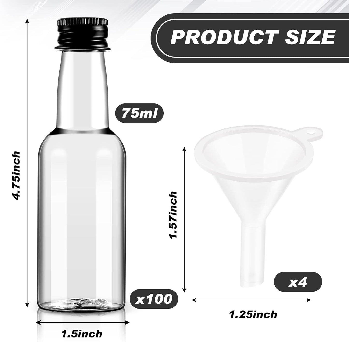 Tessco 100 Pcs Mini Liquor Bottles Plastic Mini Salad Dressing Bottle Christmas Small Shooter Alcohol Holders with Cap Wine Hot Sauce(2.5 Oz,Black)