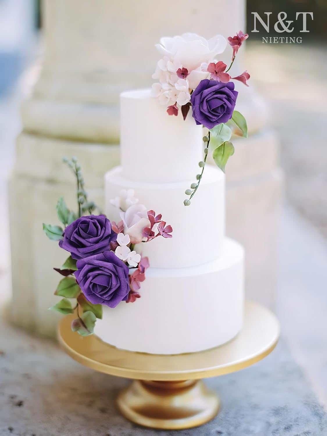 N&T NIETING Artificial Flowers, Fake Flowers Roses Perfect for DIY Wedding Bridal Bouquets Centerpieces Bridal Shower Party Home Flower Arrangement Halloween Flowers Decorations, 25Pcs, Dusty Purple