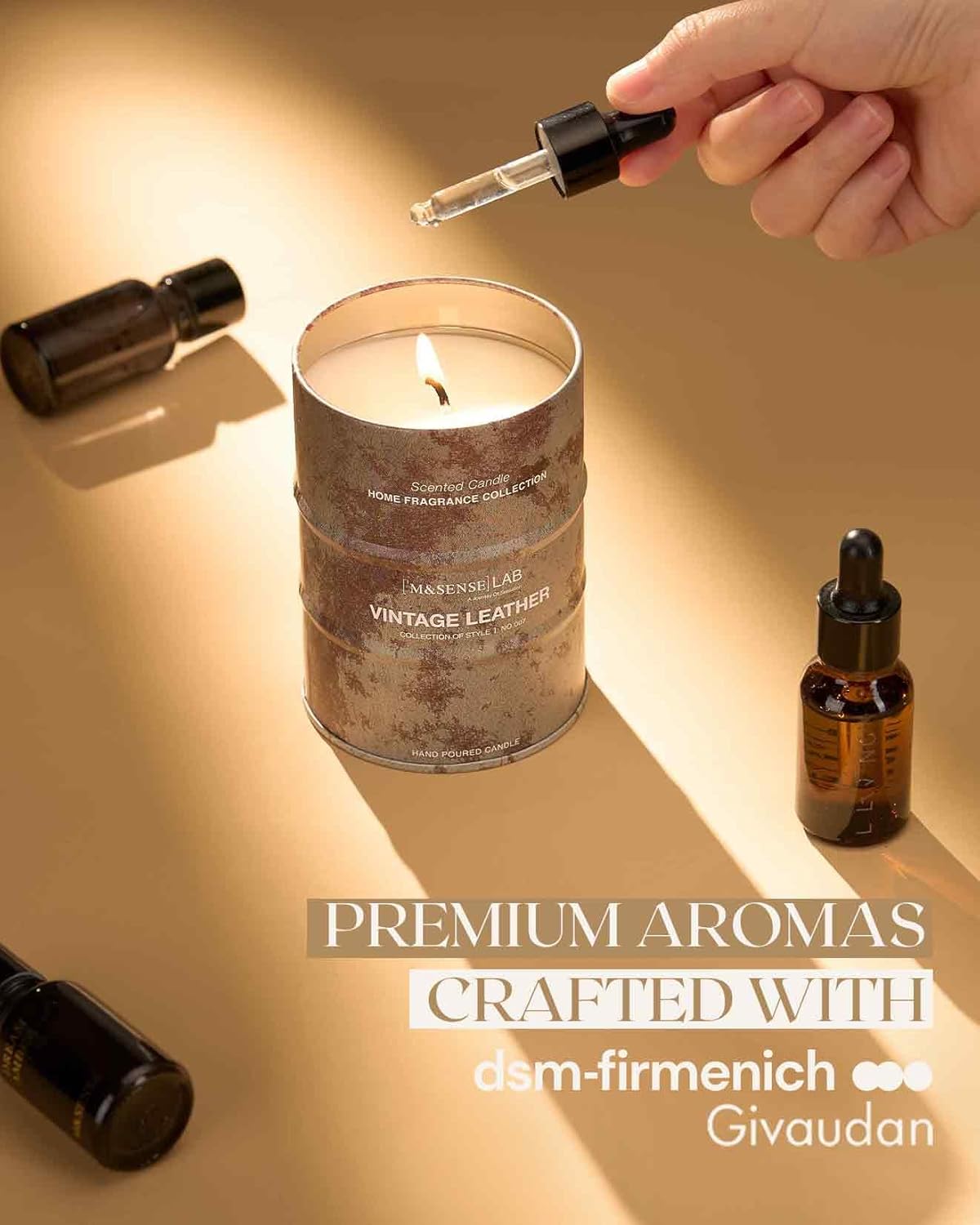 M&SENSE Vintage Leather Scented Candles Natural Non Toxic, Aromatherapy Candle for Stress Relief Meditation Relaxing, Housewarming Gifts for Women Men, 11.3oz 70 Hour Long Burning