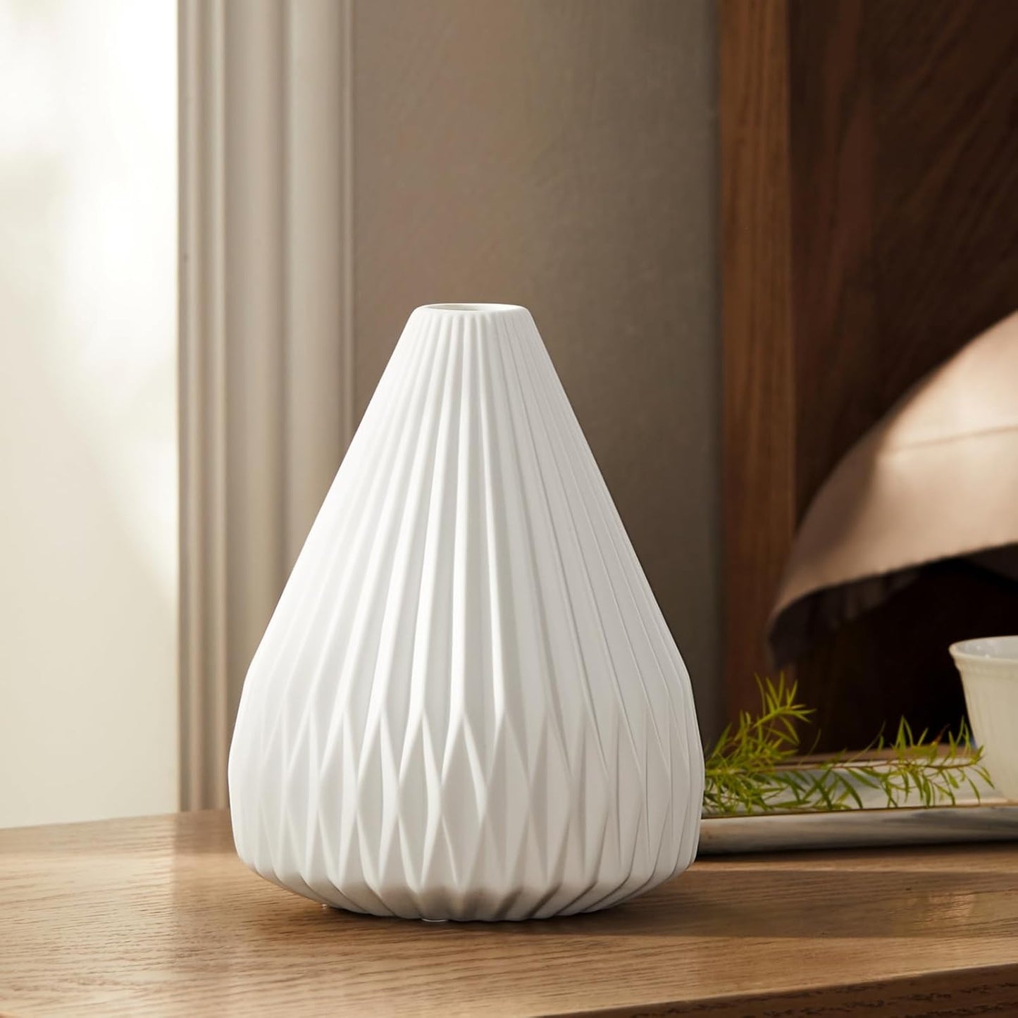 RONDURE 9.1" Modern Ceramic Table Lamp, Modern Bedside Lamps for Bedroom, Living Room and Nightstand, White Translucent Ceramic Shade, Warm Ambient Lighting, Home Decor