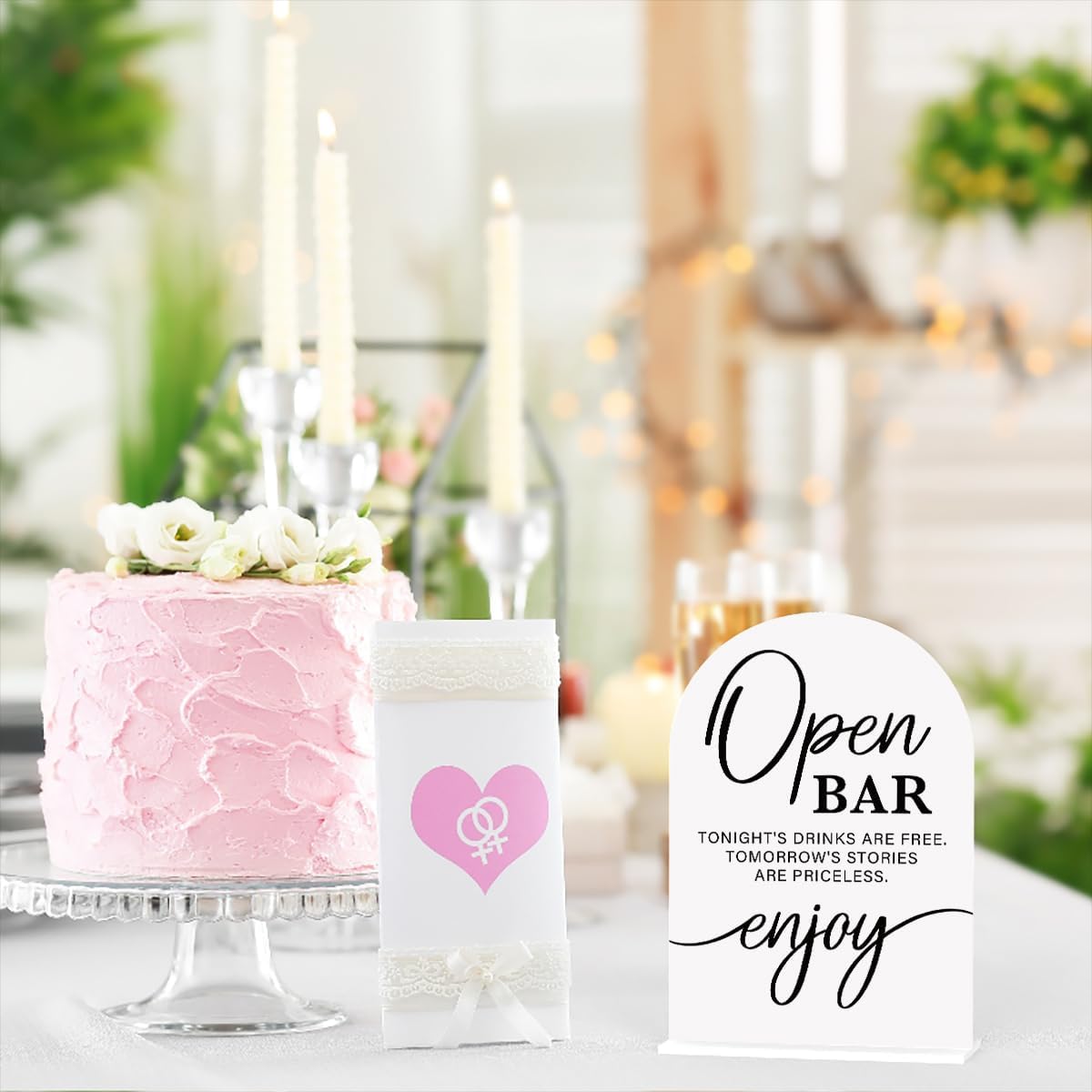 Acrylic Wedding Sign Wedding Signs for Ceremony Open Bar Sign for Wedding Modern Calligraphy Arch Acrylic Table Top Sign for Wedding Reception and Event Party Table(white）