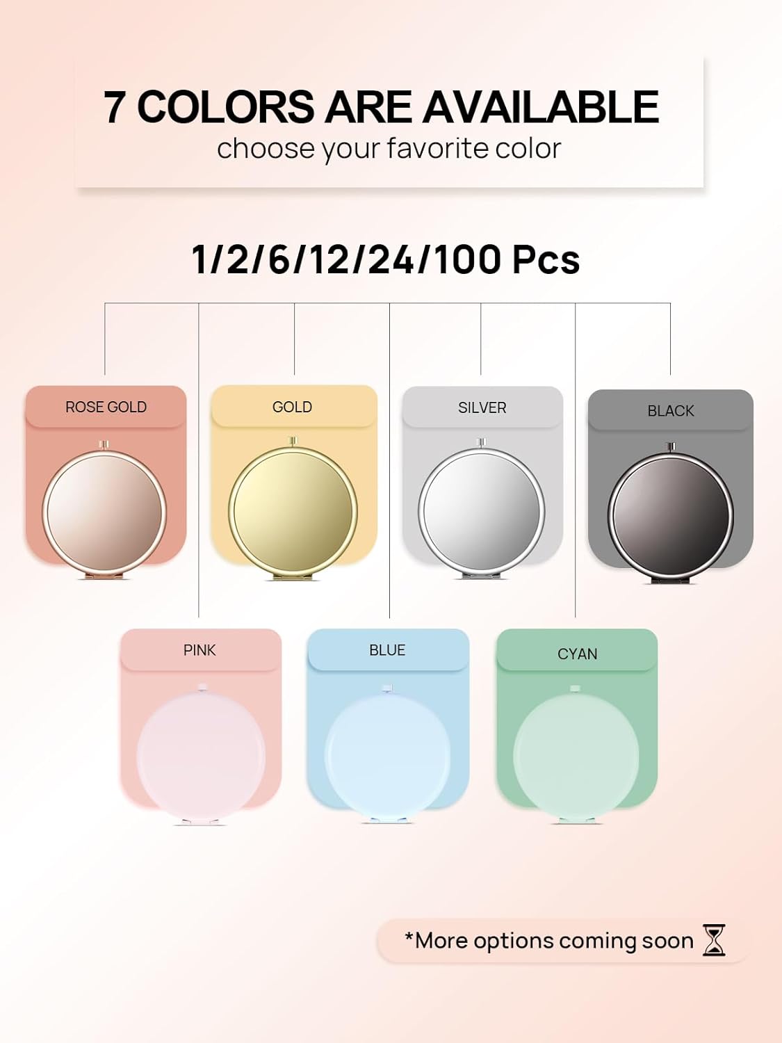 Compact Mirror for Purse, Pack of 24 Double-Sided 1X/2X Magnifying Round Metal Pocket Makeup Mirrors (Round, Pink Marshmallow)