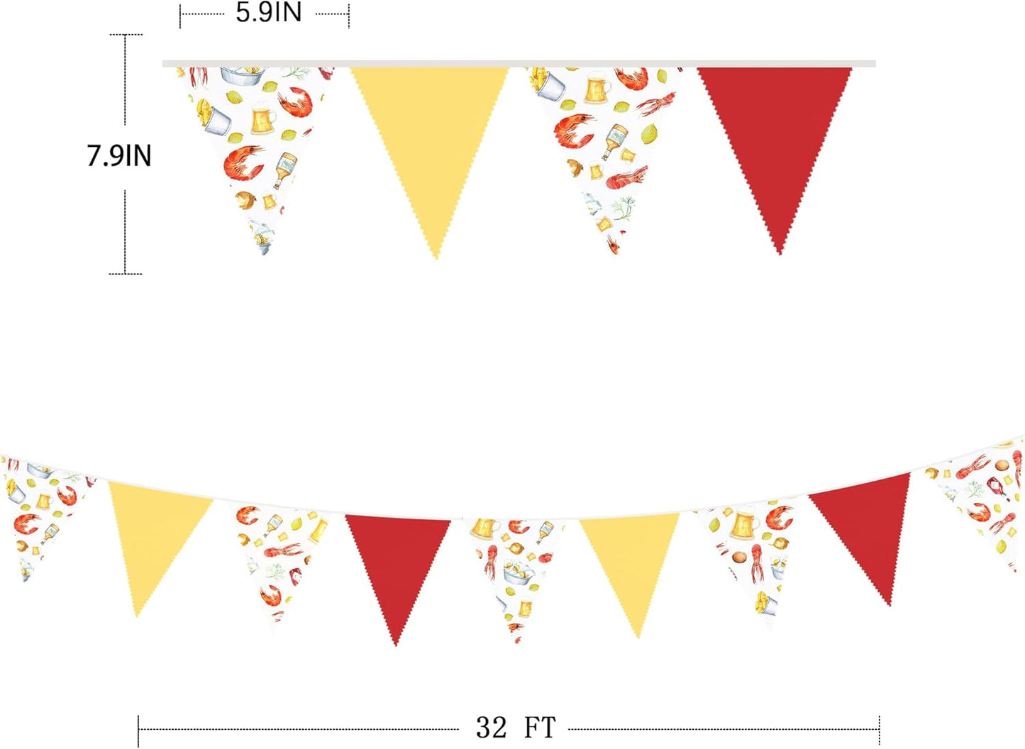 32Ft Crawfish Boil Party Decorations Red Yellow Beer Crawfish Pennant Banner Fabric Triangle Flag Garland Streamers for Lobster Birthday Shrimp Seafood Boil Baby Shower Barbecue Party Decor Supplies