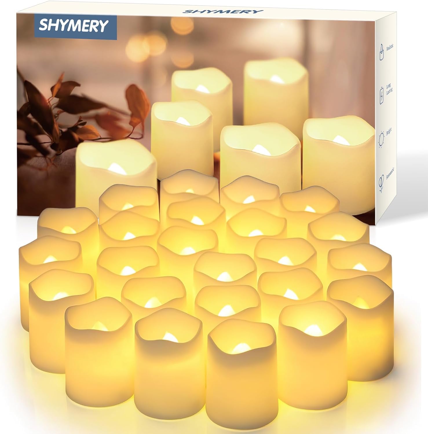 SHYMERY Flameless Votive Candles,Flameless Flickering Electric Fake Candle,24 Pack 200+Hour Battery