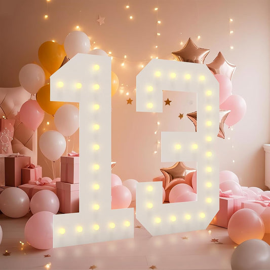 LOBOOM 4FT Light Up Numbers, Marquee Numbers 4 Feet Tall Giant Number 13 Mosaic Big Number Sign for 13th Birthday Party Backdrop Anniversary Decorations, Pre-Cut Large Frame