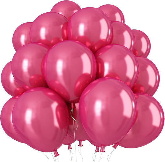 Chrome Hot Pink Balloons, 50 PCS 10 Inch Double Stuffed Metallic Hot Pink Balloons, Shiny Thick Chrome Metallic Fuchsia Balloon Latex Helium Balloon for Girls Women Birthday Wedding Party Decorations