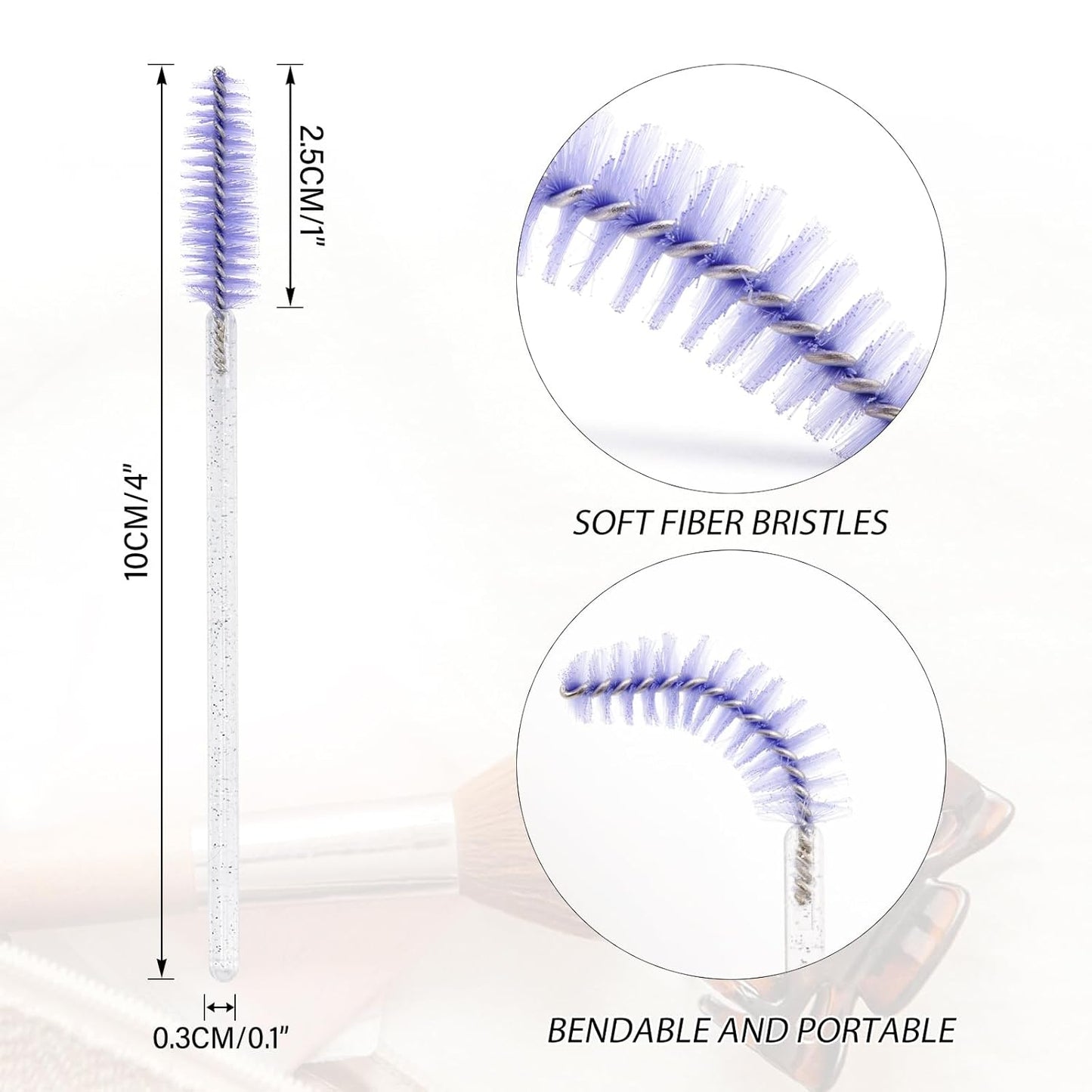 G2PLUS 300PCS Disposable Mascara Brushes, Crystal Lash Brush Makeup Kit, Adjustable Eyelash Spoolies for Eyelash Extensions, Eyebrow and Makeup (White + Purple)