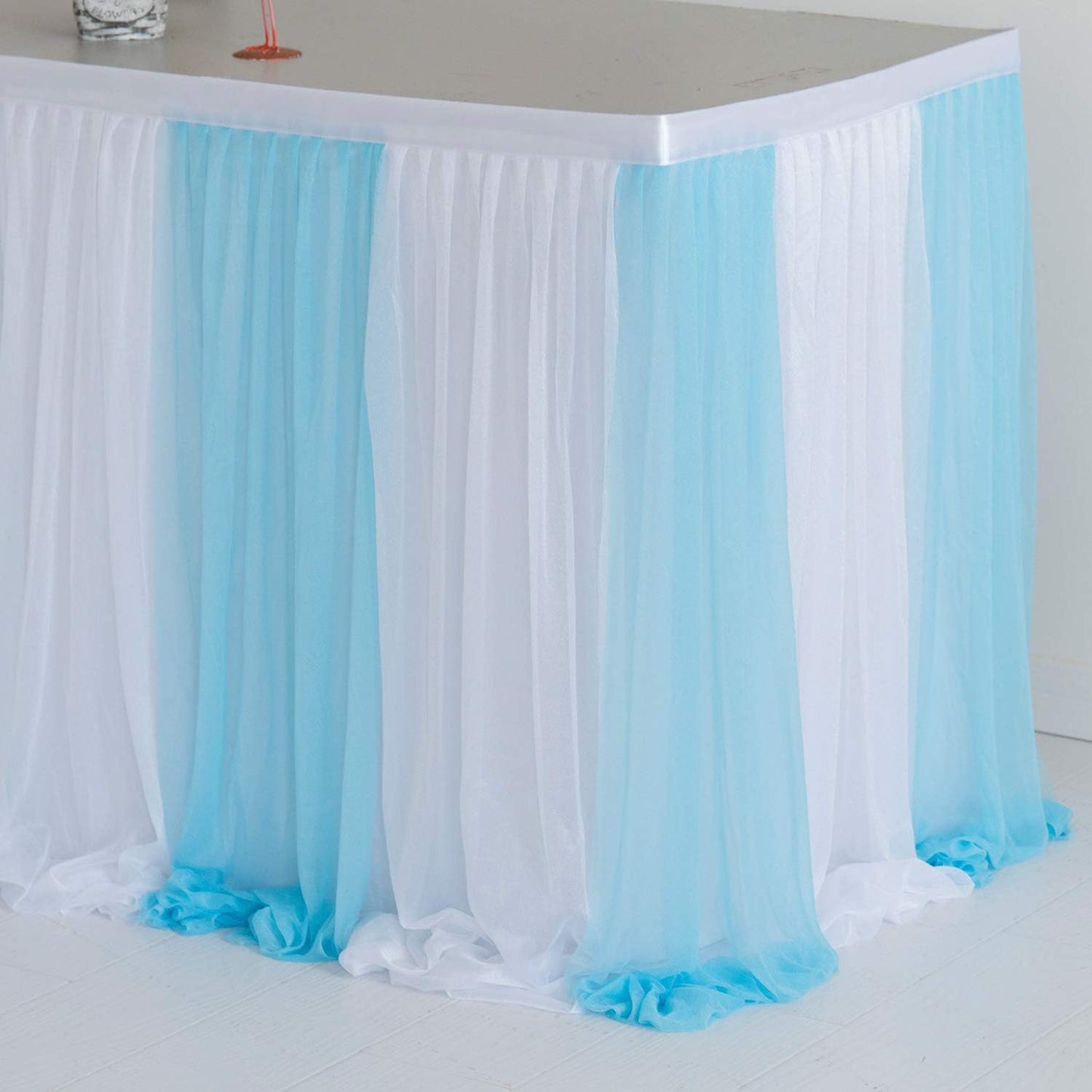 Suppromo Baby Blue Tulle Table Skirt for Rectangle Tables 9ft Tutu Tablecloth for Baby Shower Boy Birthday Party Cake Dessert Buffet Banquet Table Decorations