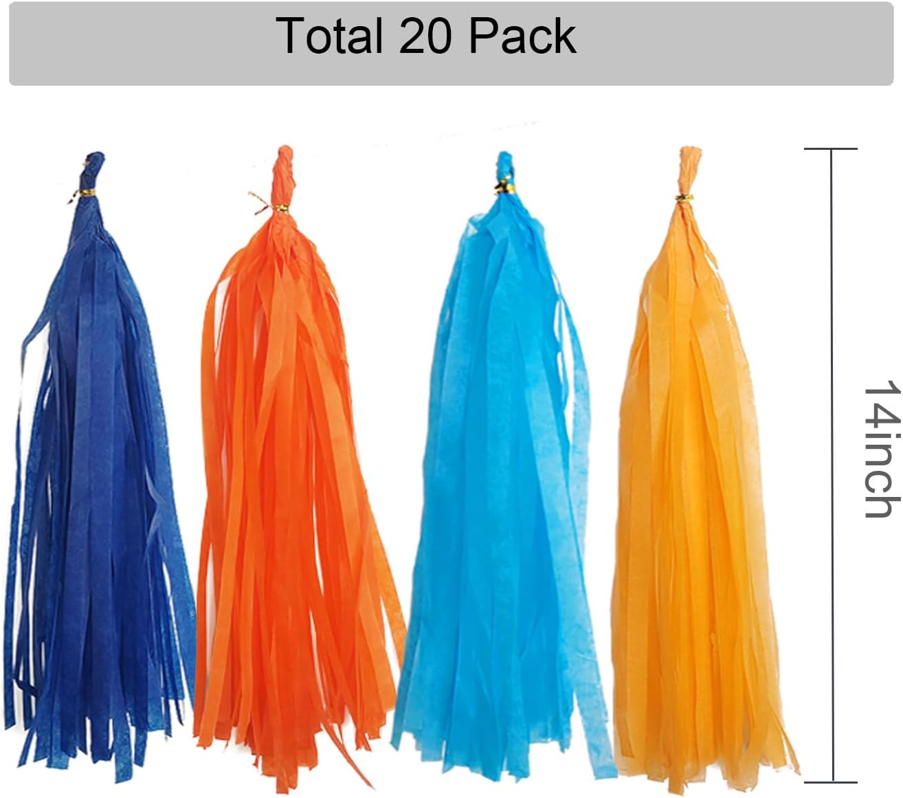 GAKA Orange and Blue Tassel Garland Tissue Paper Tassel Banner,Table Decor,Tassels Party Decor Supplies for Theme Party,Wedding,Birthday,Anniversary,DIY Kits,20 PC