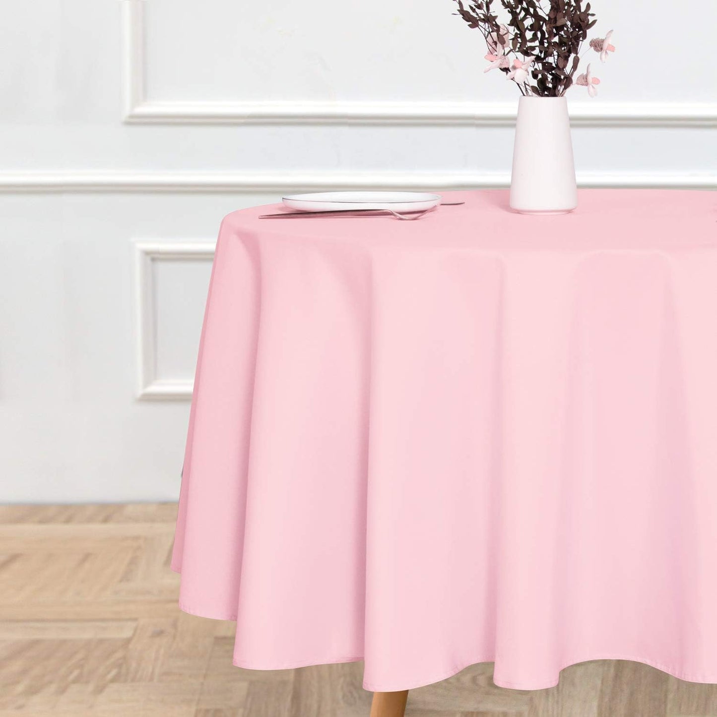 sancua Round Tablecloth - 90 Inch - Water Resistant Spill Proof Washable Polyester Table Cloth Decorative Fabric Table Cover for Dining Tables, Buffet Parties and Camping, Pink