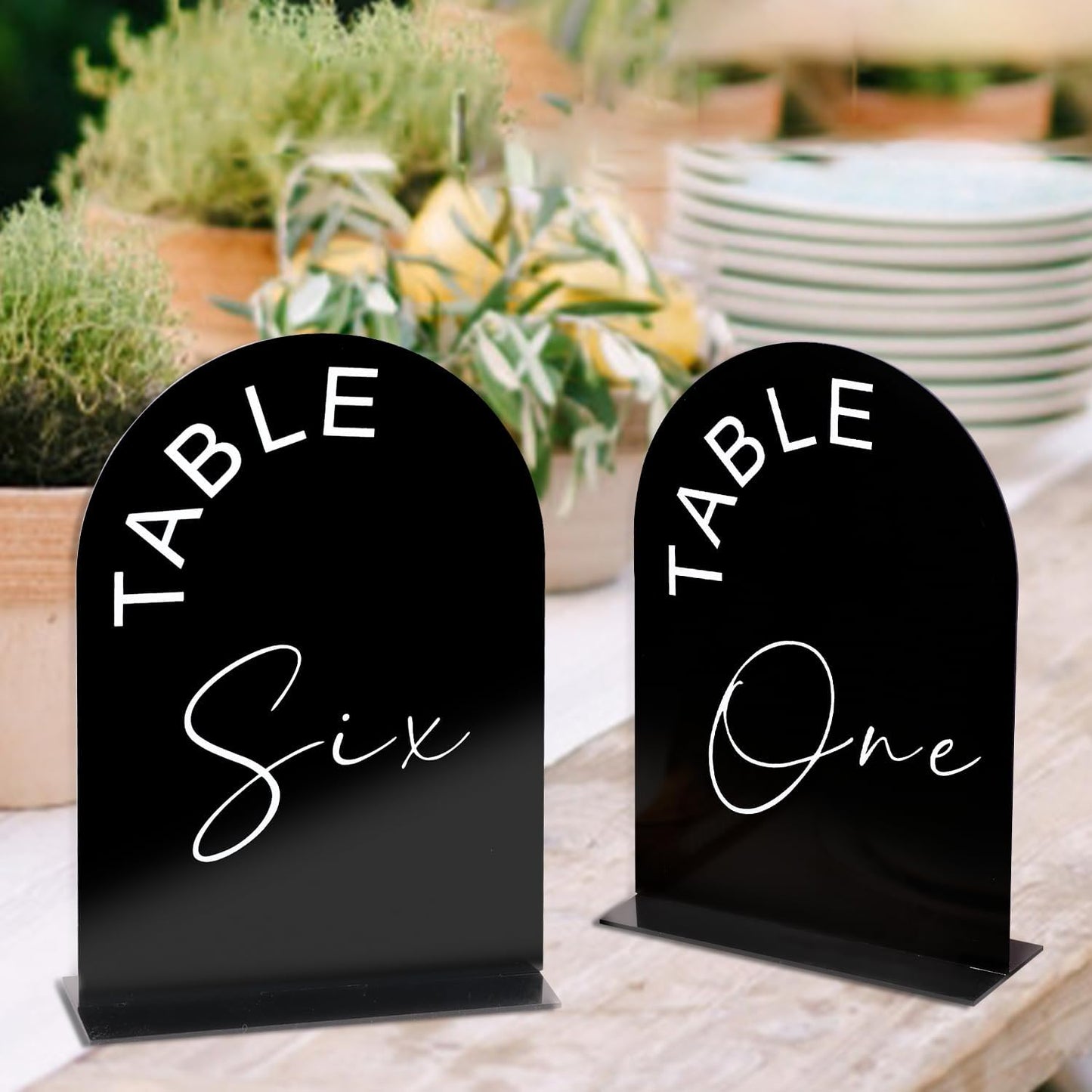 Black Arch Wedding Table Numbers 1-15 with Stands, 5x7 Inch Acrylic Arch Sign with Holder for Wedding Reception Table Centerpiece Decoration