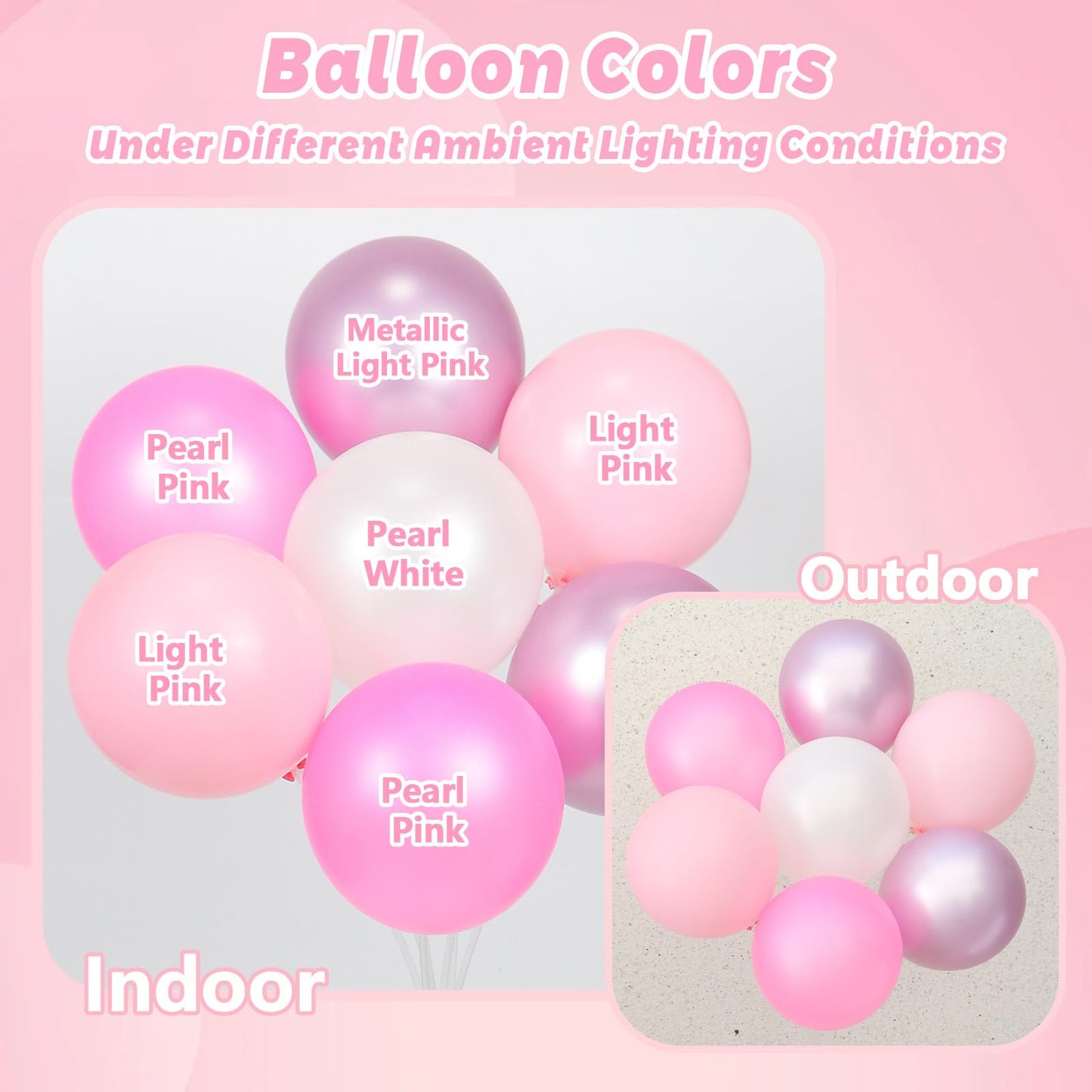 12inch Light Pink and White Balloons with Pearl Baby Pink Confetti Balloons
