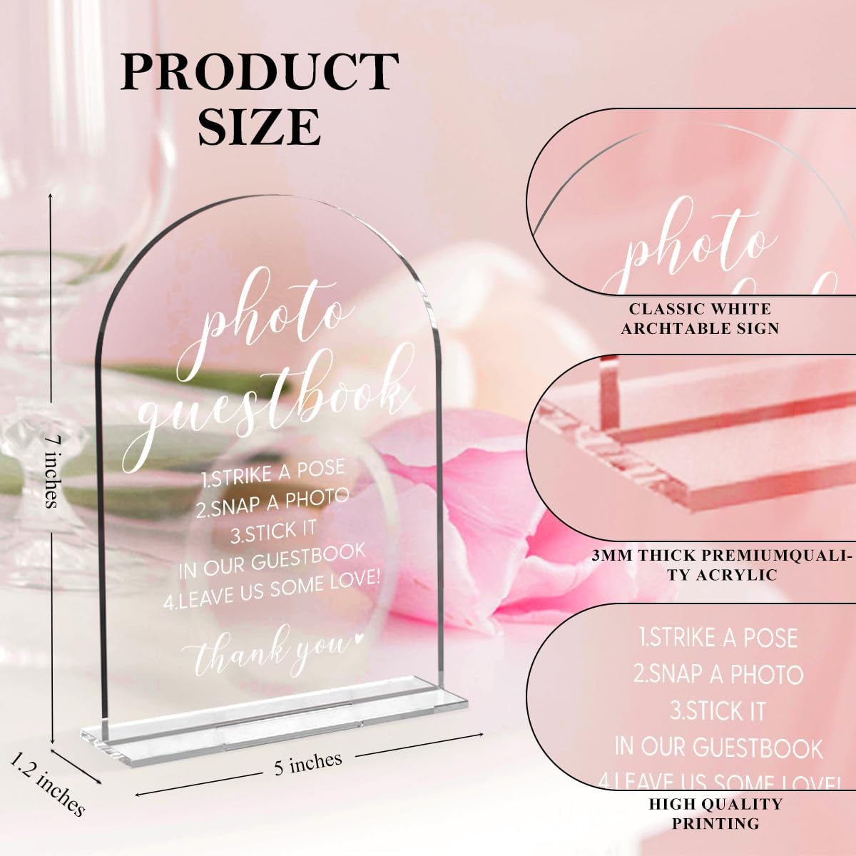 Wedding Sign，Please Sign Our Guestbook Sign，Wedding Sign for Ceremony and Reception, Arch Acrylic Wedding Signs, Wedding Decorative Signage For Table Decor 5 x 7 Inch (White)