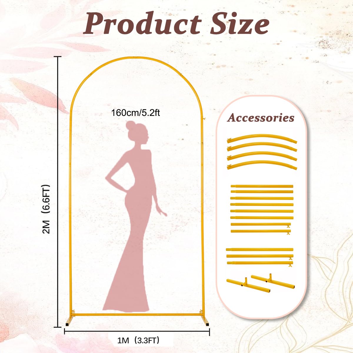 6.6FT Metal Wedding Arch Backdrop Stand for Party Balloon Arch Stand
