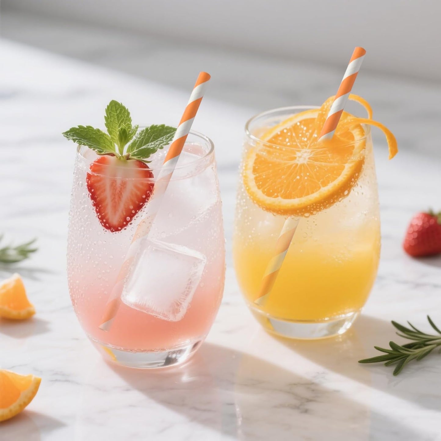 Cocktail Paper Straws - 5.75 inch Biodegradable Paper Drinking Straws Coffee Stirrer for Birthday, Celebration, Wedding, Holiday - 500 Pack, Orange Striped