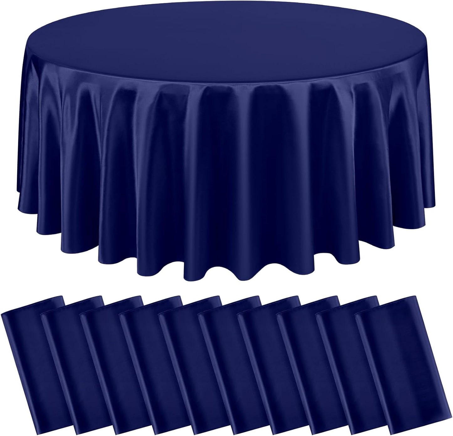 10 Packs Satin Tablecloth 120 Inch Navy Blue Round Table Cloth Silk Tablecloth Smooth Fabric Overlay Satin Table Cover Decoration for Wedding Party Banquet Events