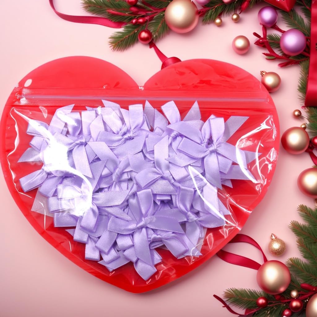 60pcs 1.7" Mini Lavender Ribbon Bows Decor – Small DIY Satin Light Purple Bows for Crafts, Little Bows for Gift Wrapping, Tiny Bow Stickers for Note Card Baby Shower cake and Candle Decorations