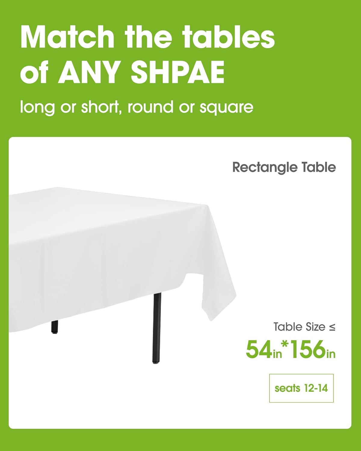 Pureegg Plastic Table Cloth Disposable 10 Pack, 54 x 156 Inch Table Cloths, Party, Picnic, Wedding, Decorative Tablecloths, Rectangle, White Plastic Cover, Leakproof & Sturdy, White