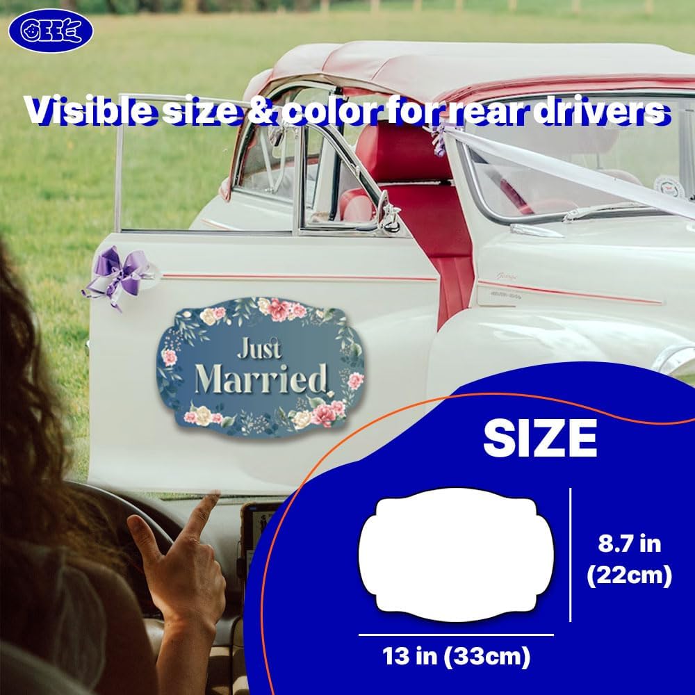 GEEKBEAR Just Got Married Car Magnet (2 Pack) - 13 x 8.7 in (Blue Rose)