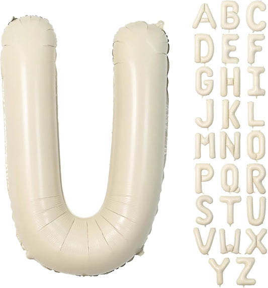 40 Inch Letter Balloons U, Big Custom A-Z Alphabet Foil Name Balloon Cream White, Self Inflating Beige Customize Helium Balloon Letters U for Women Girls Birthday Bride Baby Shower Party Decorations