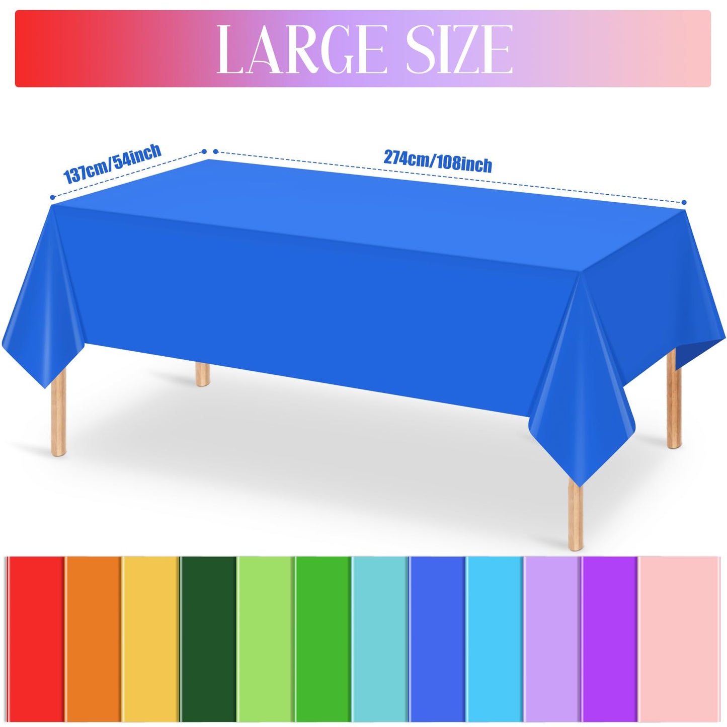 24 Pack Mix Color Plastic Tablecloth Disposable Plastic Rainbow Tablecloth Colorful Rectangle Table