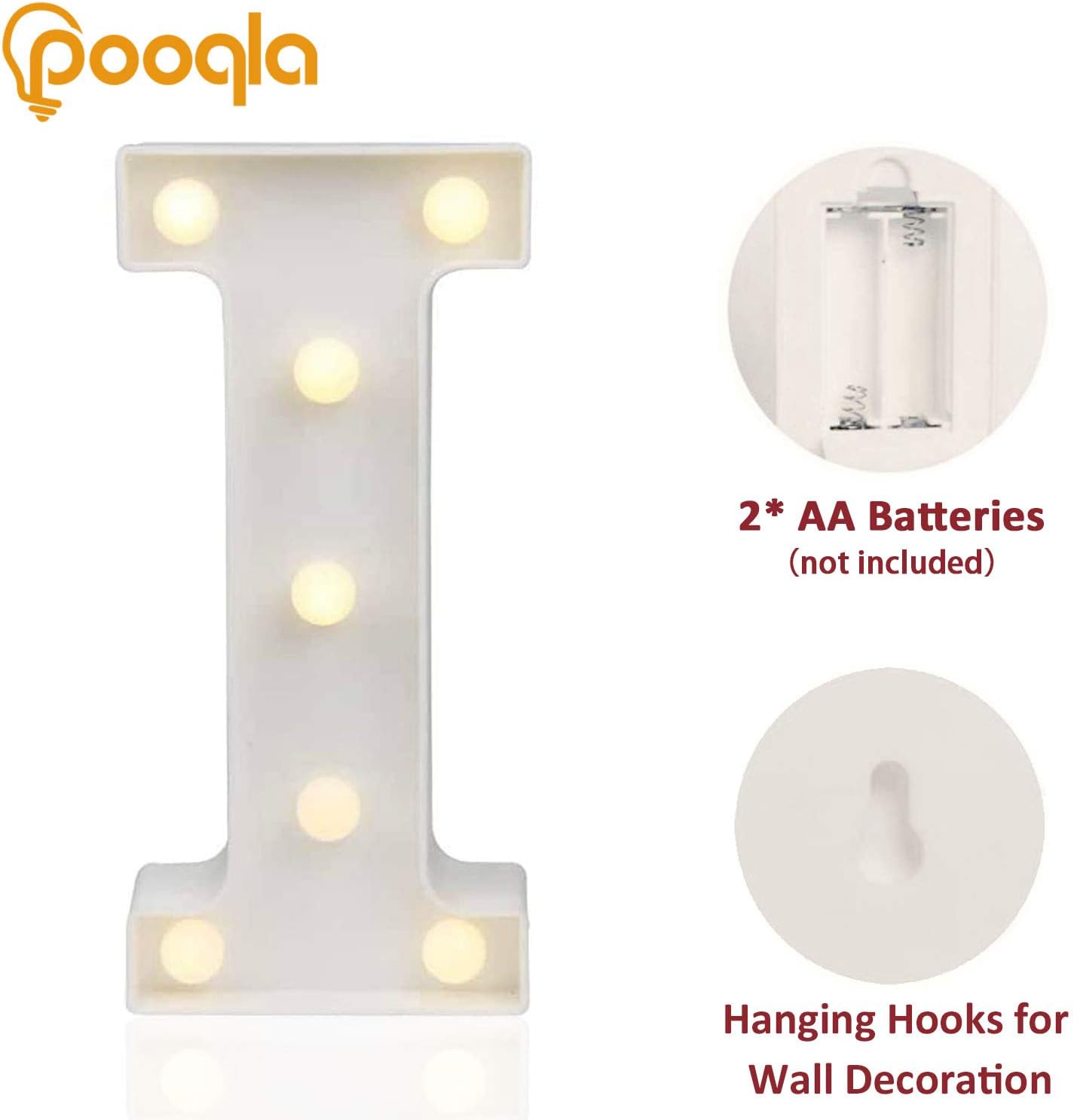 Pooqla LED Marquee Letter Lights Sign, Light Up Alphabet Letter for Home Party Wedding Decoration I