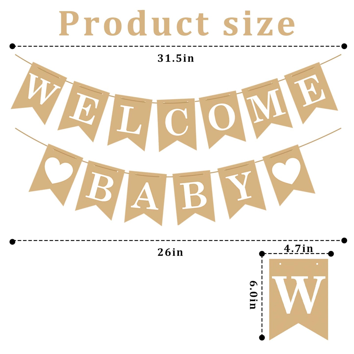 Welcome Baby Banner – Rustic Baby Shower Decorations, Gender Neutral Baby Shower Decor, Pre-Strung