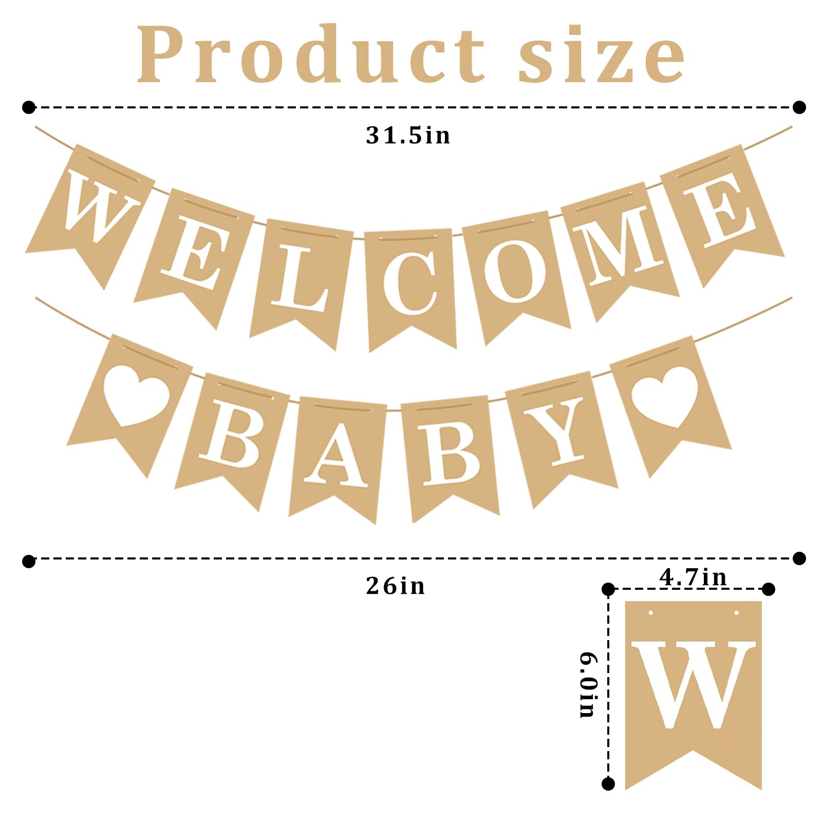 Welcome Baby Banner – Rustic Baby Shower Decorations, Gender Neutral Baby Shower Decor, Pre-Strung