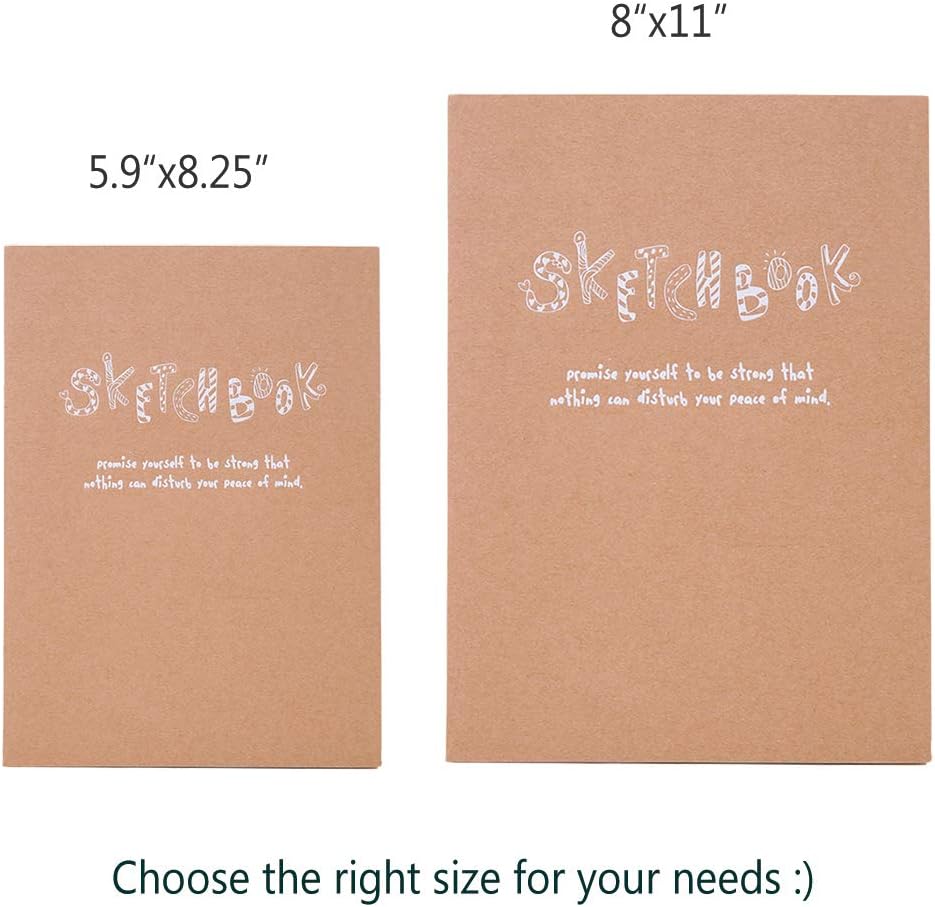 Kraft Cover Drawing Notebook & Sketchbook ??Set of 2 Blank Plain Sketch Books ??125g Thick Paper, 200x280mm Paper Ideal for Drawing & Sketching- 128 sheets/256 Pages ??180 Degree Opening, 2pcs