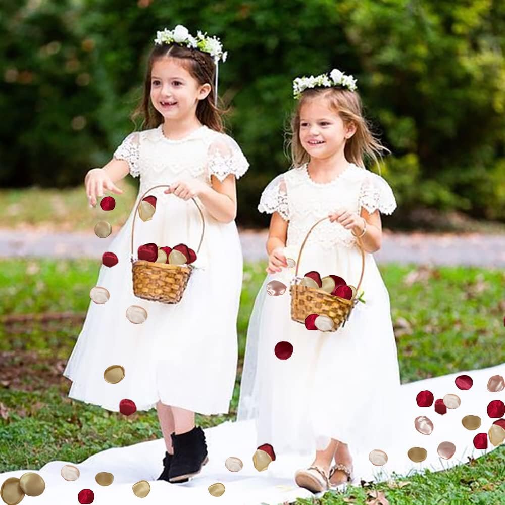 Silk Rose Petals 200PCS Flower Girl Petals Flower Petals for Wedding Cake Table Centerpieces Romantic Night Scatter Petals (Burgundy Gold Pink)