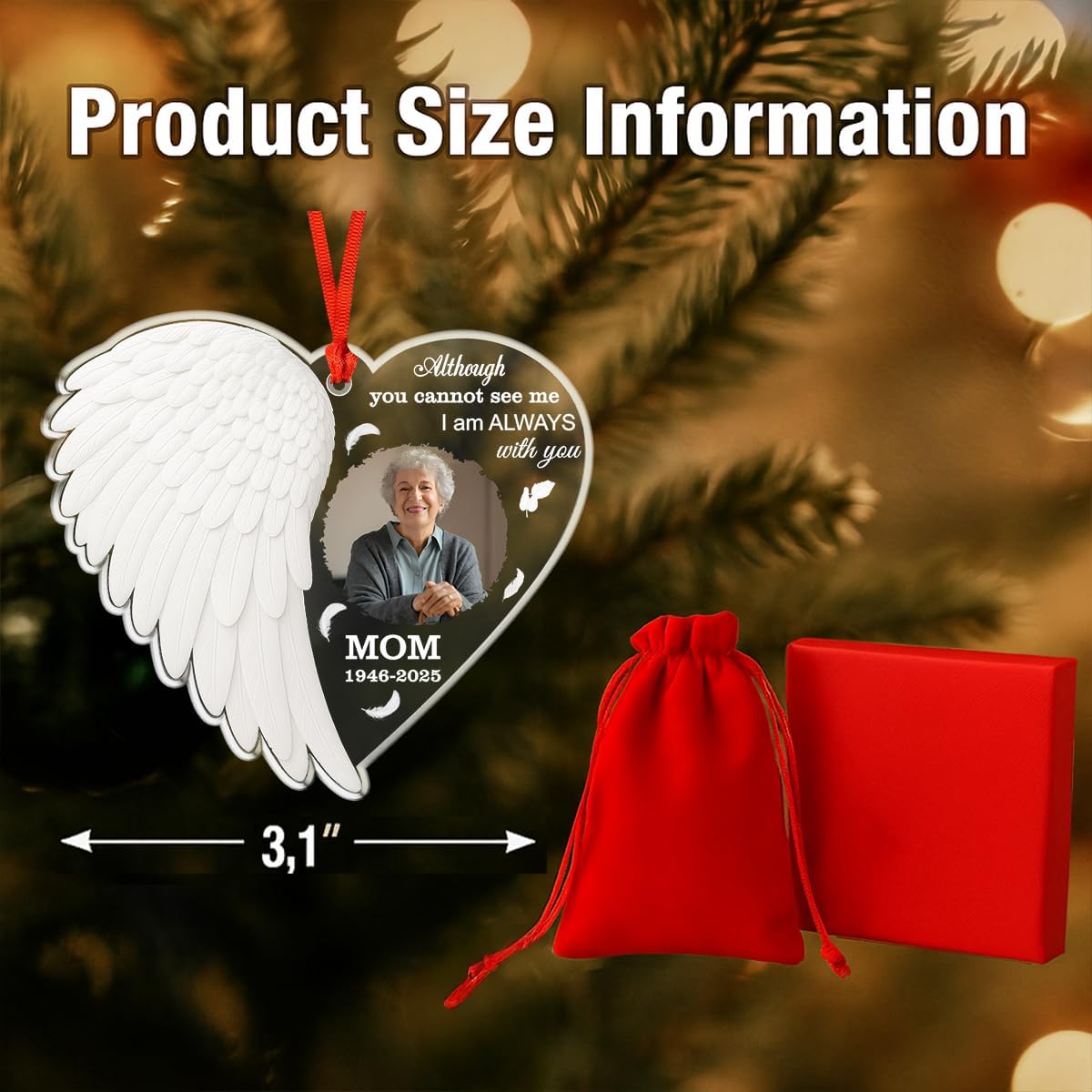 Personalized Memorial Glass Ornament 2025 – I Am Always with You Ornament, Custom Photo Memorial Christmas Ornament, Christmas|Birthday|Anniversary Keepsake for Loss of Loved One (M1)