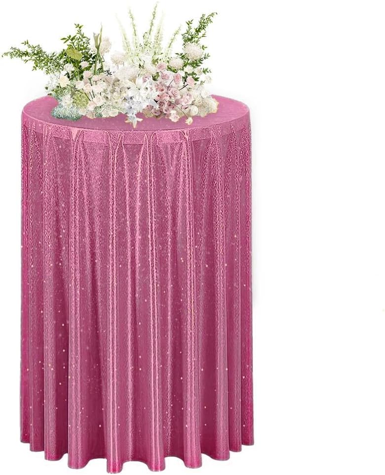 Fitable Fuchsia Sequin Tablecloth for Parties 60 Inch Round- Sparkle Glitter Laser Round Overlay for Baby Shower Ceremony Birthday Holiday Banquet?Best for 24-48 inch Diameter Round Table