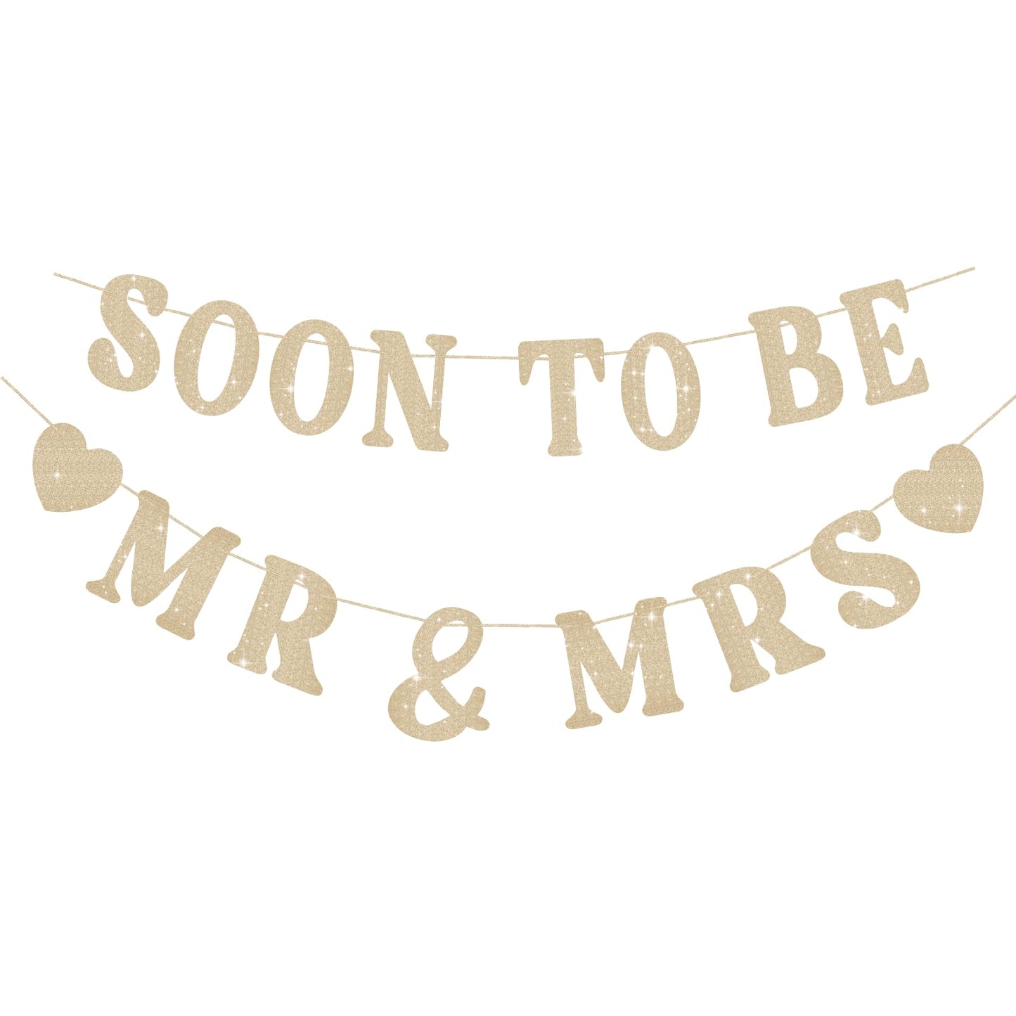 SerpizePaty Soon To Be Mr & Mrs Sign Banner For Bridal Shower Decorations, Pre-strung Gold Glitter