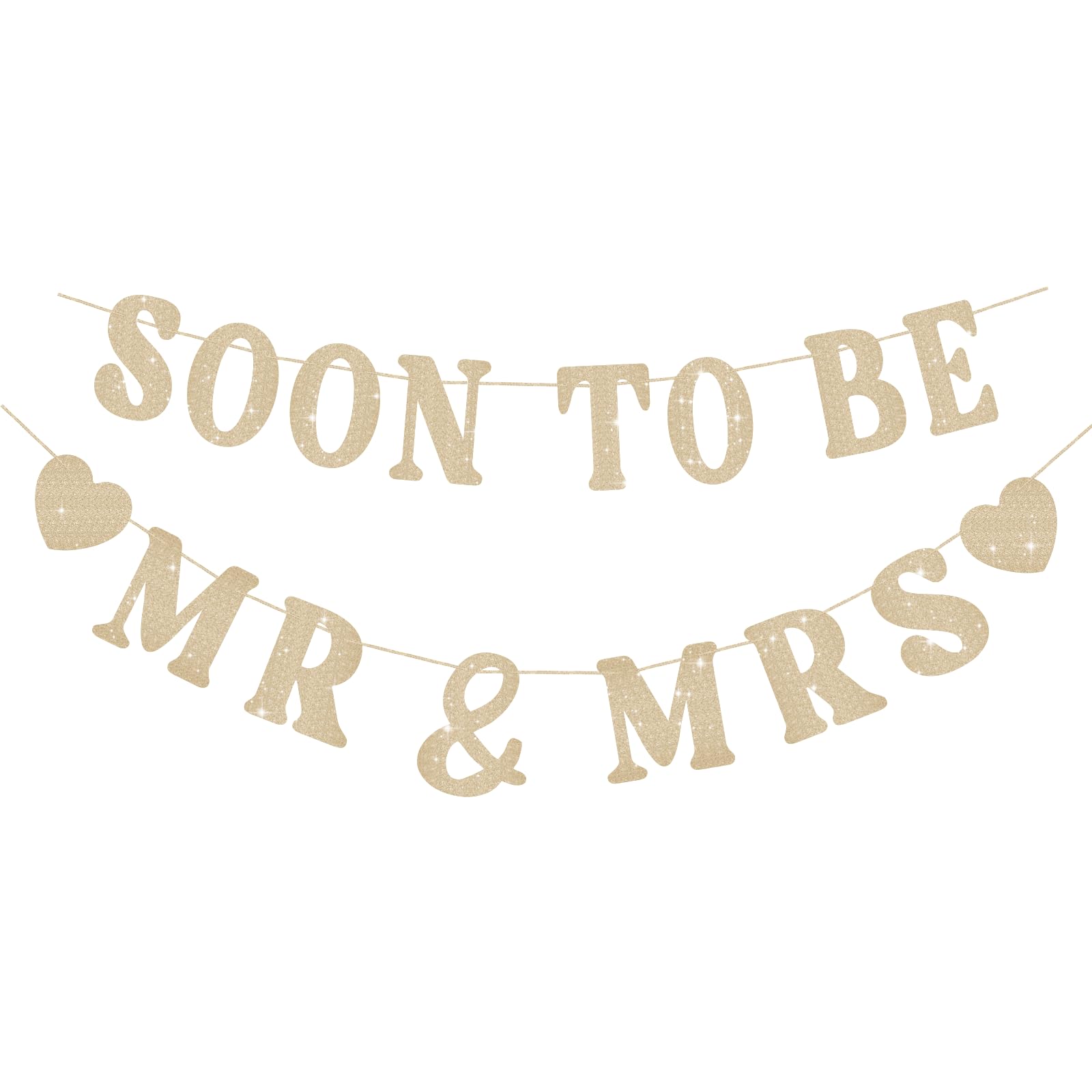 SerpizePaty Soon To Be Mr & Mrs Sign Banner For Bridal Shower Decorations, Pre-strung Gold Glitter