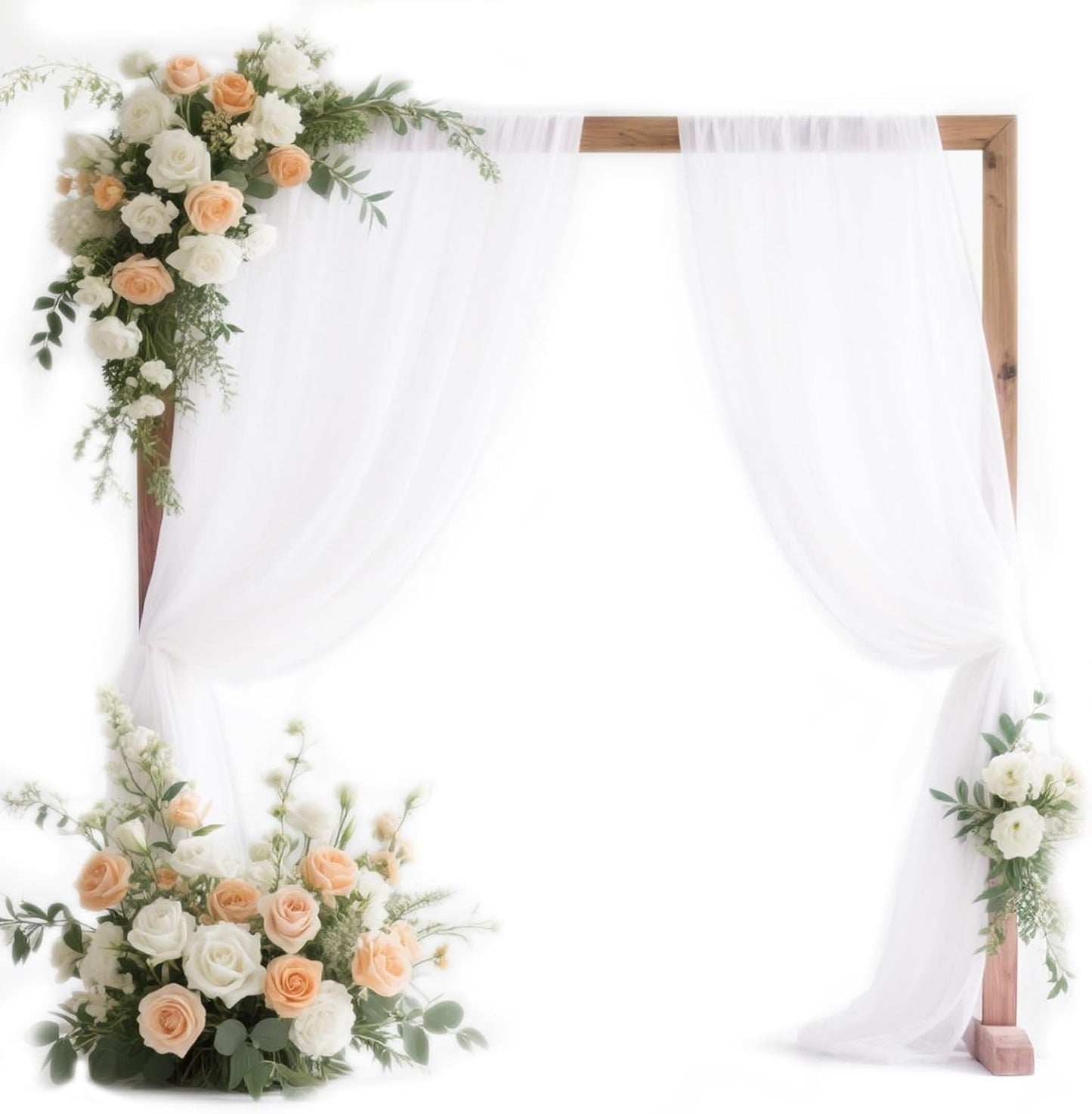 VOK White Wedding Arch Draping Fabric Chiffon Fabric, 29in x 18Ft 2 Panels Sheer Chiffon Outdoor Curtain for Wedding Ceremony Birthday Party Decoration (White,2 Panel)