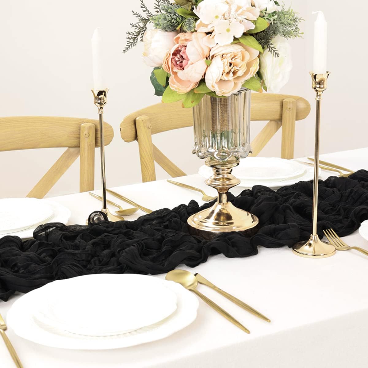 Black Table Runner Cheesecloth Table Runner 10FT Farmhouse Table Runners 120 Inches Fall Table Decor Dining Room Centerpiece Wedding Boho Baby Shower Birthday