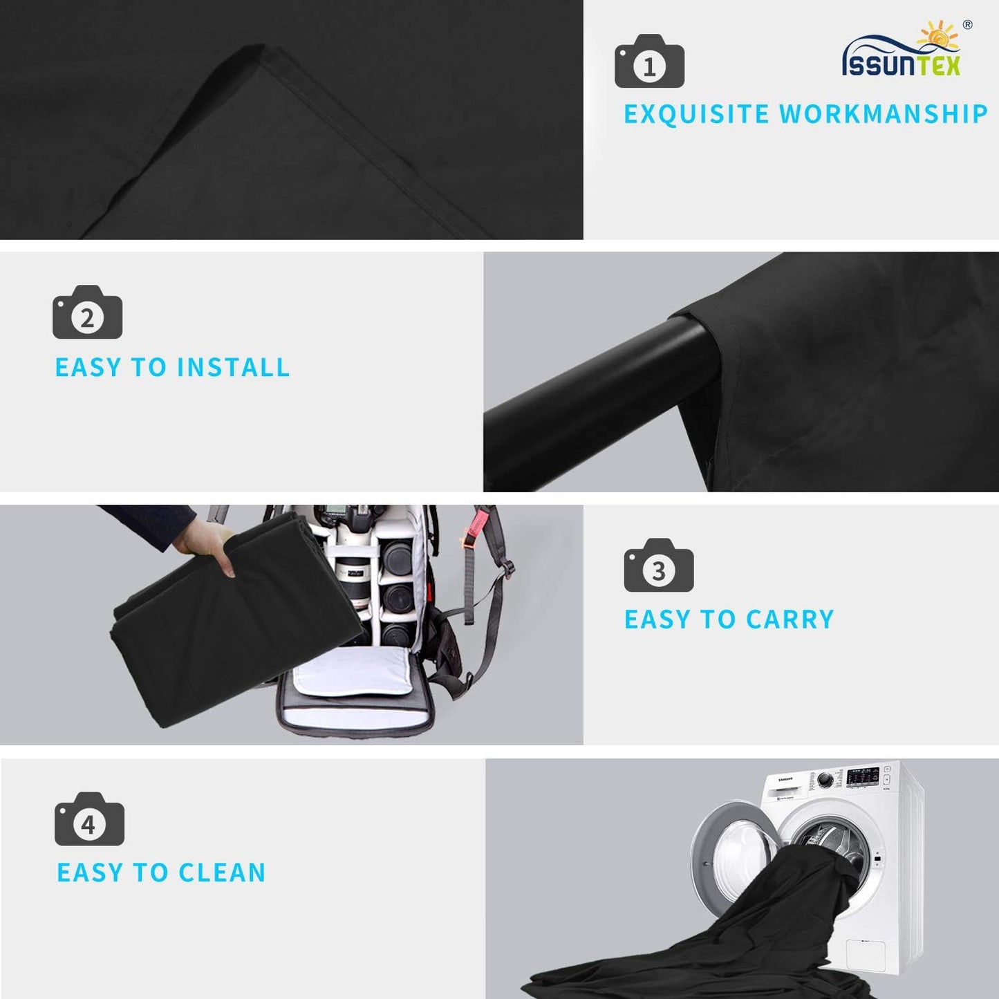 ISSUNTEX 6X9 ft Background Muslin Backdrop, Photo Studio, Collapsible High Density Screen for Video Photography and Television-Black