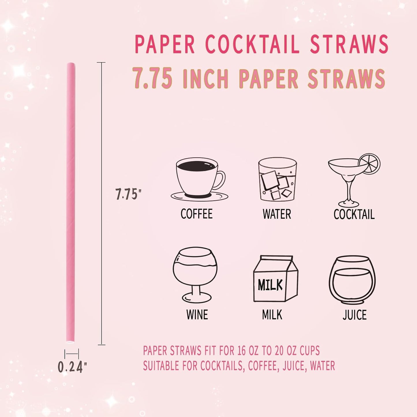GLUJASBIO Pink Paper Straws Drinking Disposable Pastel Straws Bulk Party Suppliers for Girls Party, Baby Shower, Birthdays, Weddings, 7.75" x 0.24"